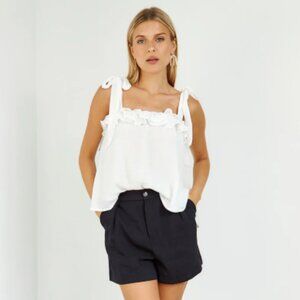 Ruffled Adjustable Tie Straps Tank - White (S) - FAB'RIK